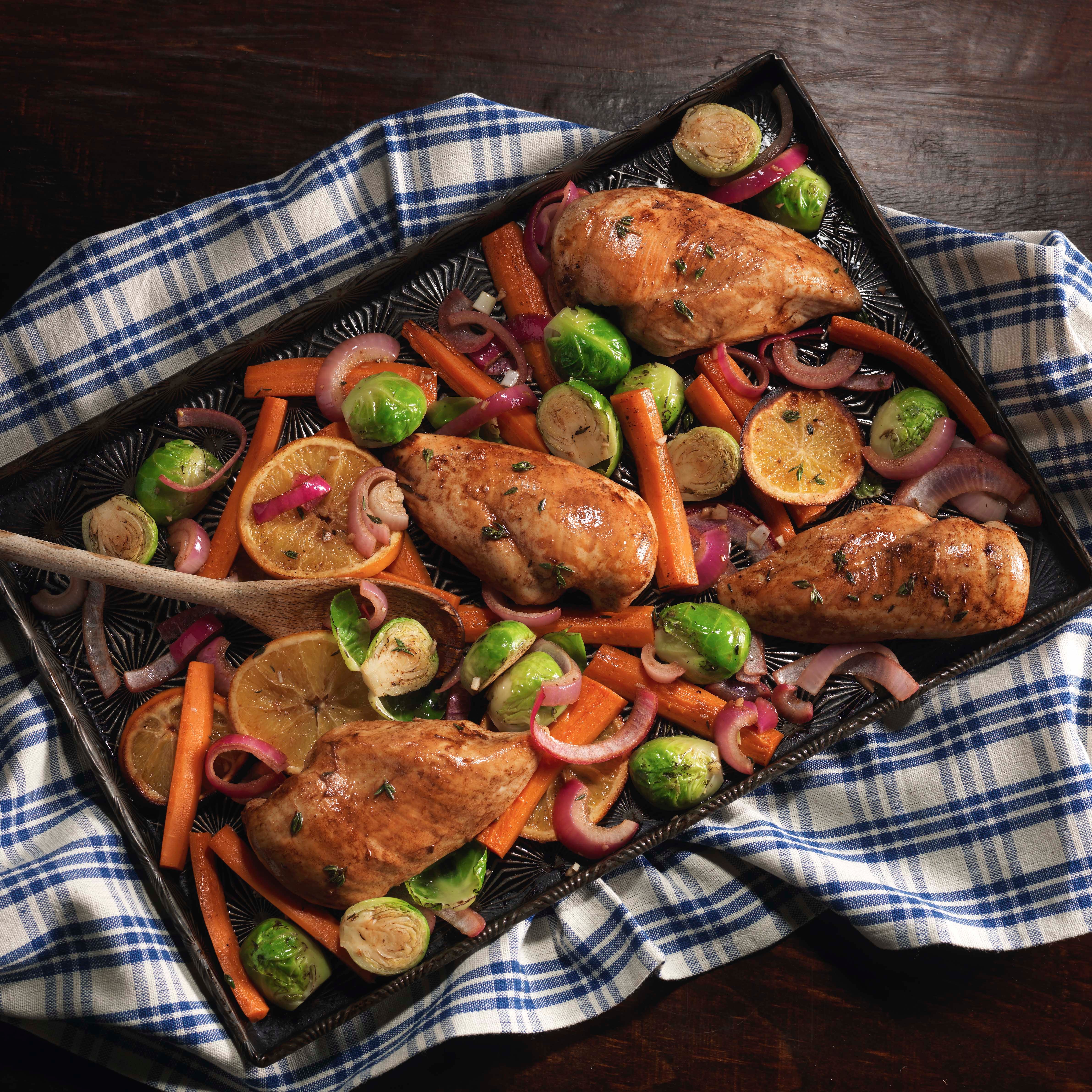 Photo of Sheet Pan Orange-Thyme Chicken with Carrots and Brussels Sprouts by WW