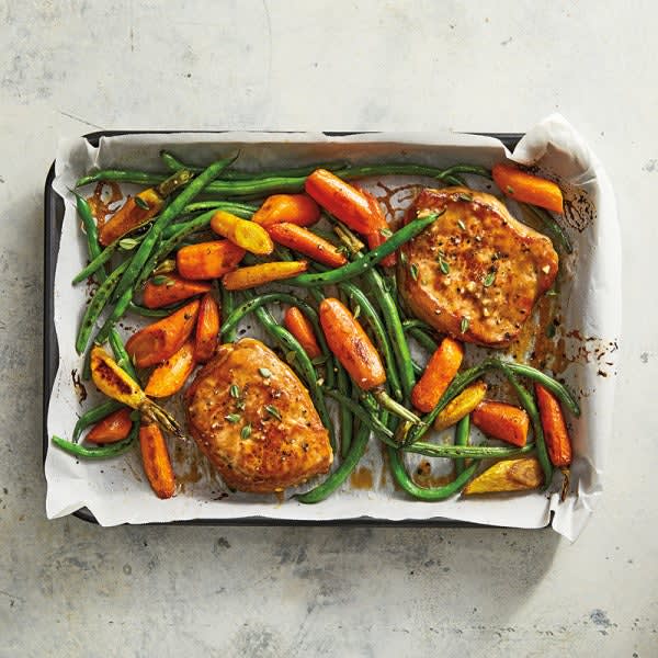 Photo of Sheet-Pan Pork Chops with Beans & Carrots by WW