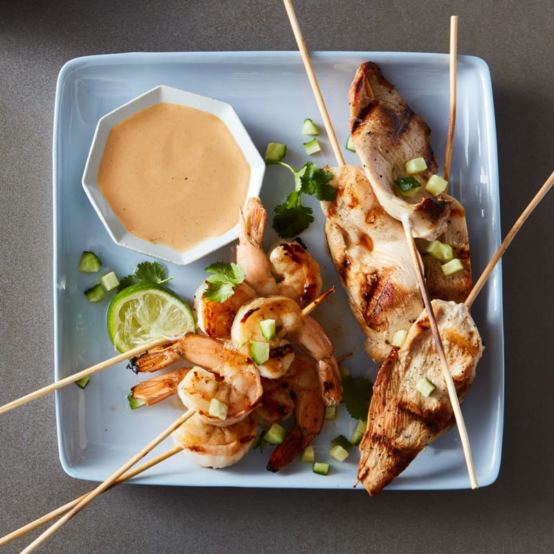 Photo of Grilled chicken and shrimp satay skewers by WW