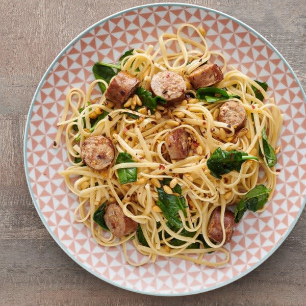 Photo of Pasta with Sausage, Spinach, and Pine Nuts by WW