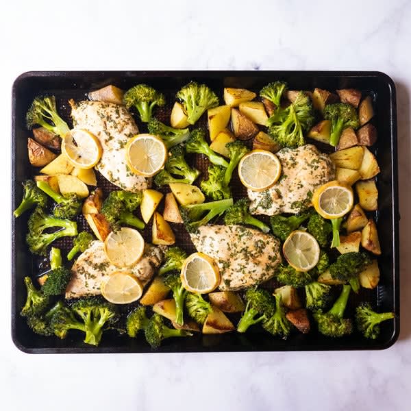 Photo of Lemon-Herb Chicken, Broccoli, and Potato Sheet Pan Dinner by WW