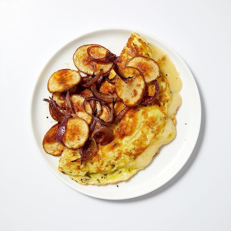 Photo of Roasted Potatoes & Onions with a Swiss Cheese Omelette by WW