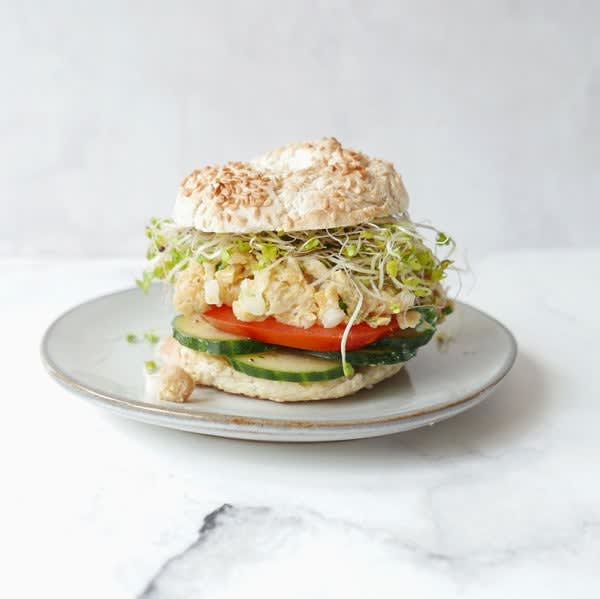 Photo of Vegan chickpea bagel sandwich by Brad the Boxer by WW