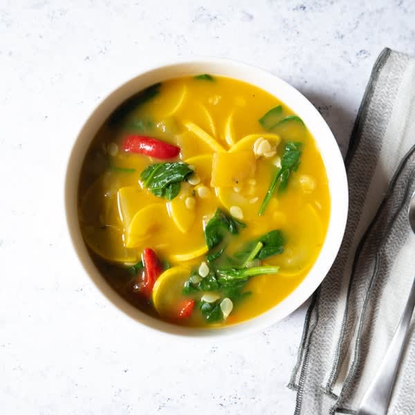 Photo of Easy Yellow Squash, Pepper, and Spinach Soup by WW