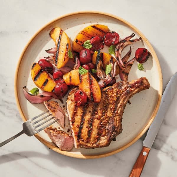 Photo of Grilled Mustard-Glazed Pork Chops with Peaches by WW