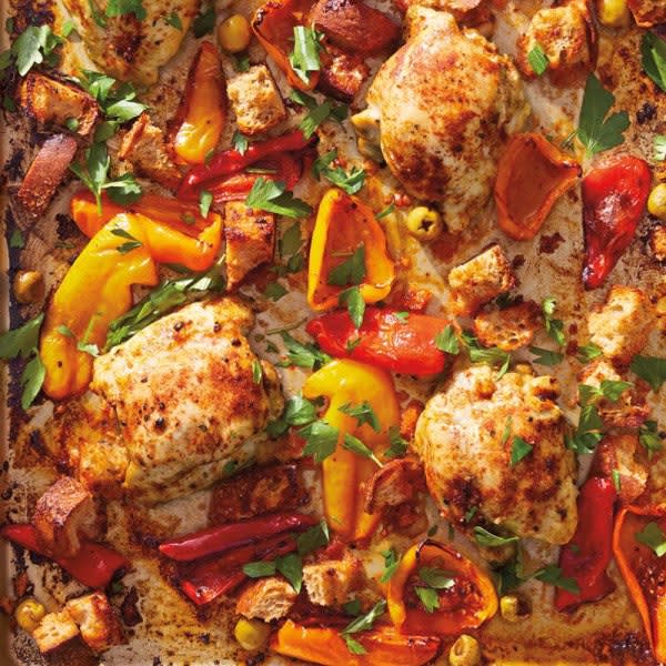 Photo of Sheet-Pan Roast Chicken with Peppers & Olives by WW