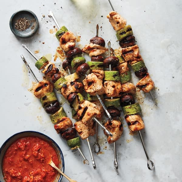 Photo of Chicken and veggie kebabs with romesco sauce by WW