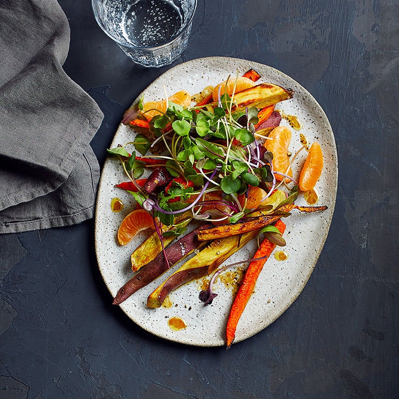 Photo of Roasted Korean Yams and Carrots with Clementine-Mustard Drizzle by WW