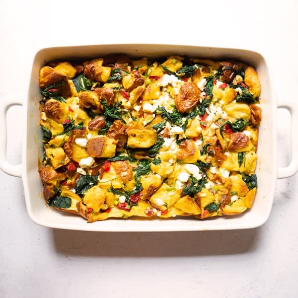 Photo of Spinach, Red Pepper & Goat Cheese Challah Strata by WW