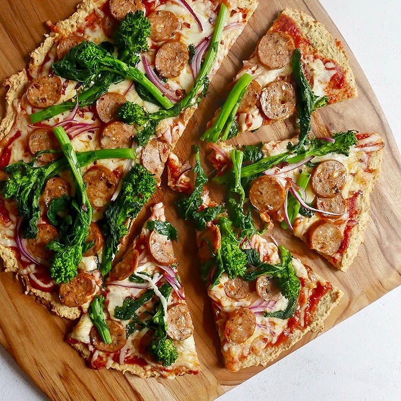 Photo of Chickpea Crust Sausage and Broccoli Rabe Pizza by WW