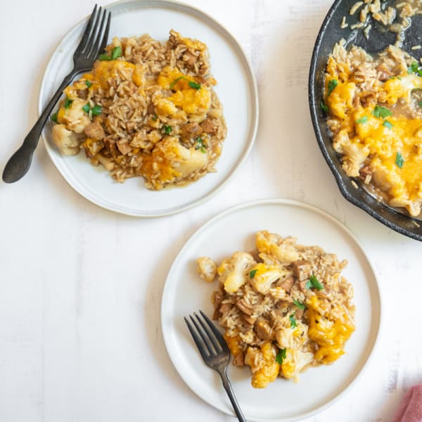 Photo of One-Skillet Cheesy Sausage, Rice, and Cauliflower Casserole by WW