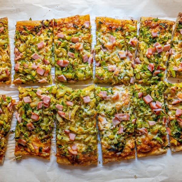 Photo of Five-Ingredient Brussels Sprouts & Bacon Sheet Pan Pizza by WW